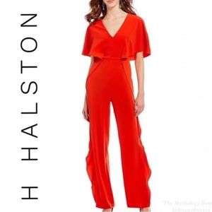 H Halston NWT Red Ruffled Cascading‎ Flowy Classic & Timeless Jumpsuit Size 8